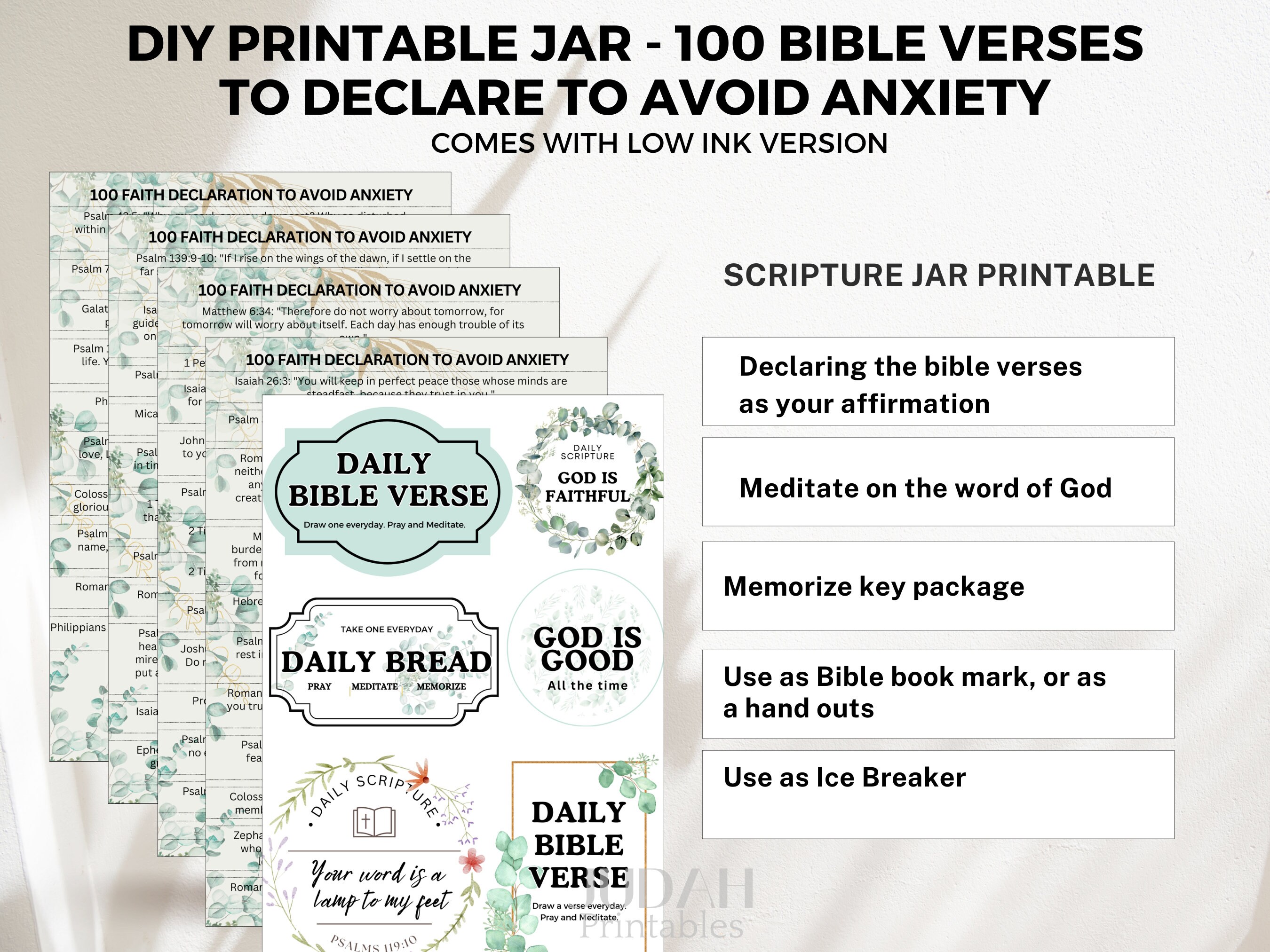 Scripture Jar Printable to Avoid or Control Anxiety, Bile Verse Jar ...