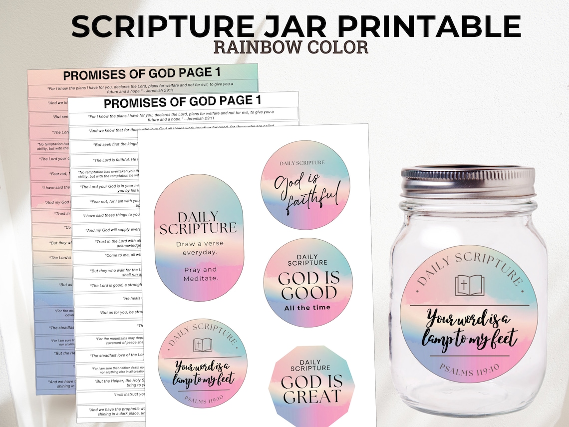 Scripture Jar Rainbow Printable, Bible Verse Jar Scripture Printable ...