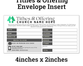 Tithes and Offering Envelope Insert Canva Editable Template | Tithes Form | Tithes and Offering Form | Church Giving Money Envelope
