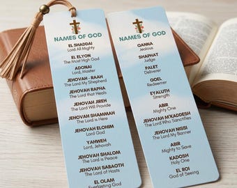 Names of God Bookmark Printable PDF | Christian Evangelism Tool | Double-Sided Bible Bookmark |  Inspirational Scripture Bookmark