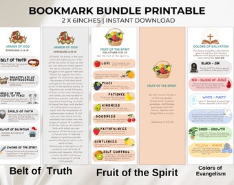 Christian DIY Bookmark Bundle, Armor of God, Colors of Salvation, Fruit of the Spirit, Inspirational Scripture Bookmark