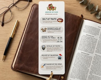 Armor of God Bookmark Printable PDF | Double-Sided Christian Bible Bookmark, Inspirational Scripture Bookmark | Faith-Based Printable