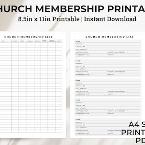 Church Directory Membership Printable Form A4 PDF | Church Membership Directory Digital Download | Church Membership Tracker