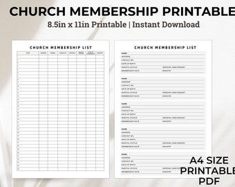Afdrukbaar A4-formaat pdf-lidmaatschap lidmaatschap kerk | Digitale download van ledenlijst kerkleden | Lidmaatschapstracker van de kerk