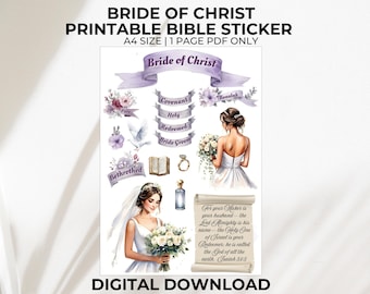 Bride of Christ Printable Sticker A4 PDF, Bible Journaling, Christian Journal Stickers, Faith-Based Wedding Symbolism, Bible Study Decor