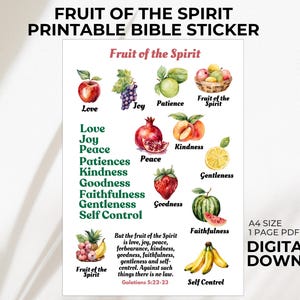 Fruit of the Spirit Bible Printable Sticker A4, Christian Bible Journal Sticker, Faith-Based Planner Sticker, Printable Bible Art