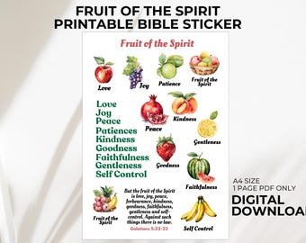 Frucht des Geistes Bibel druckbarer Aufkleber A4, christlicher Bibeljournalaufkleber, glaubensbasierter Planeraufkleber, druckbare Bibelkunst