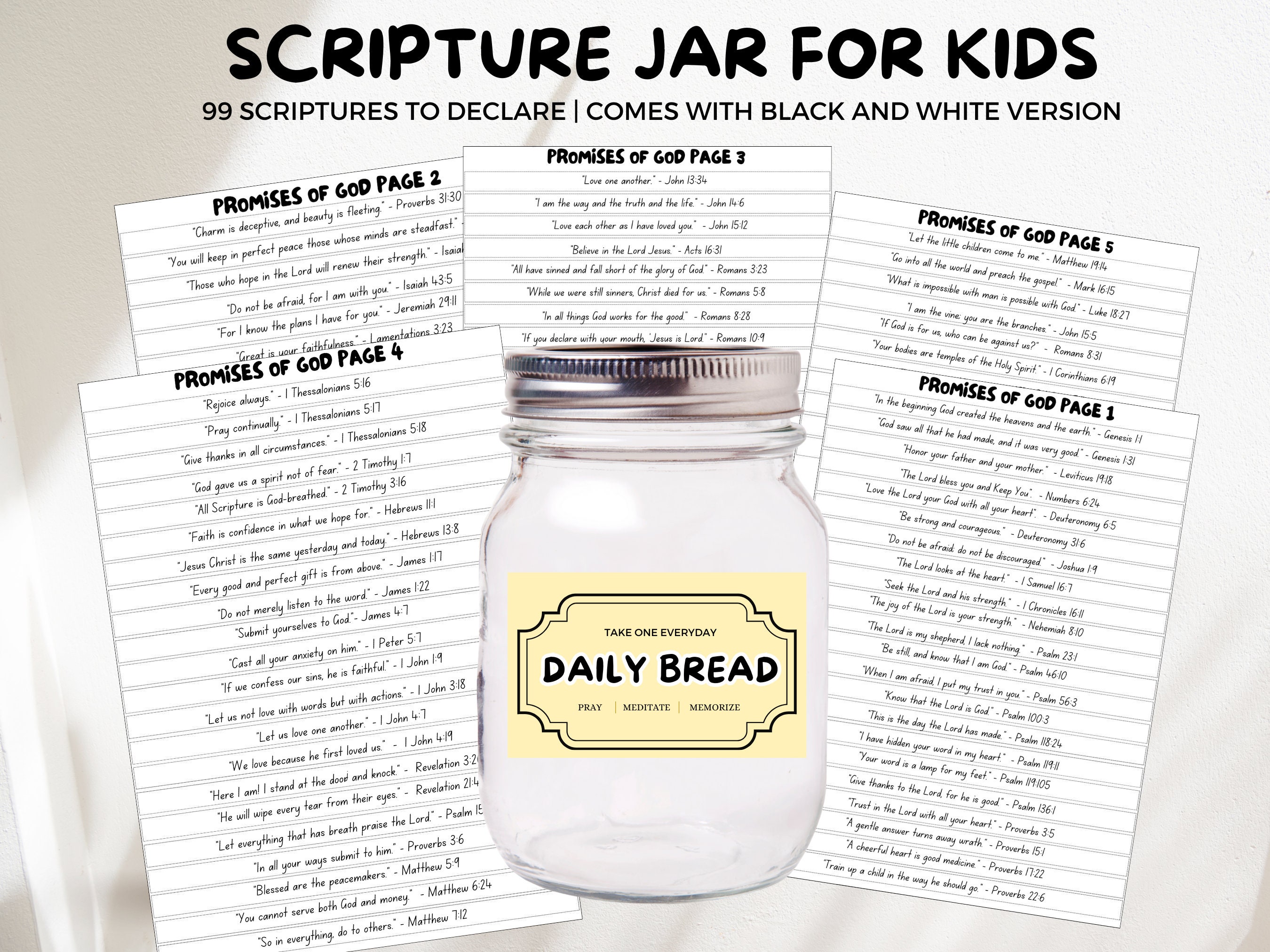 Scripture Memory Jar Scripture Jar Printable for Kids, Bible Verse Jar Scripture Printable ...