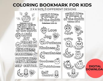 Fruit of the Spirit Coloring Bookmarks Printable, Christian Bookmarks, Digital Download, DIY Gift for Kids, Christian Gifts, Sunday School
