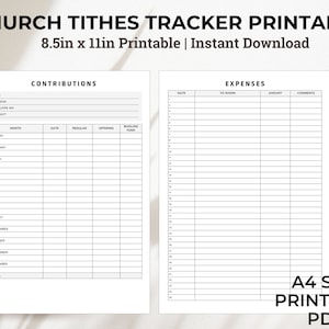 Church Tithe Tracker, Giving Log, Tithes And Offering Tracker, Donations Log, Tithe Log, Tithing Tracker A4 Size PDF Printable