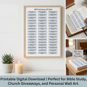 Versículos bíblicos sobre las promesas de Dios para imprimir / Escrituras para imprimir / Diario bíblico / Citas para el tablero de visión / Afirmaciones diarias / Palabras para álbumes de recortes