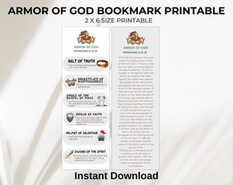 Armor of God Bookmark Printable PDF | Double-Sided Christian Bible Bookmark, Inspirational Scripture Bookmark | Faith-Based Printable