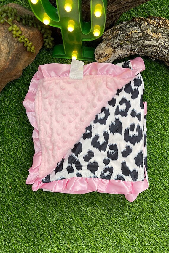 Girls Western, Pink, Cow Print, Cheetah, Minky Baby Blanket