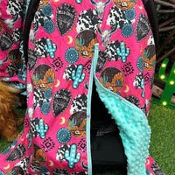 Baby Girls The Wild One Dessert Cactus Rodeo Western Cowgirl Cow Print Pink Turquoise Aztec Minky Infant Carrier Car Seat Cover