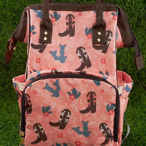 Western cowgirl boot & cactus print diaper bag! Baby Girl Western Boots Cactus Paisley Rodeo Cowgirl Diaper  main image 4