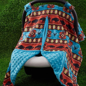 Baby Boy Rodeo Baby Western Minky Infant Carrier Car Seat Cover Aztec Buffalo Blue