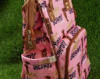 Pink Baby Girls Cowgirl Western Highland Cow Print  Howdy Cowboy Diaper Bag Backpack