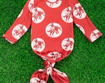 Baby Boys Newborn Knotted Gown Cowboy Horse Rider Bronc Rider Western Rodeo
