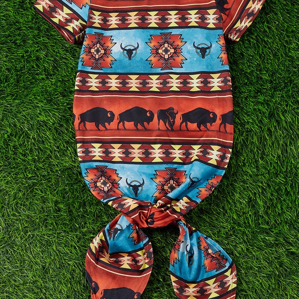 Aztec Buffalo Bull Skull Baby Boys Knotted Newborn Gown