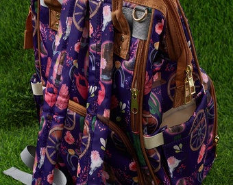 Purple Baby Girls Cowgirl Diaper Bag Backpack Wagon Wheel  display picture 3