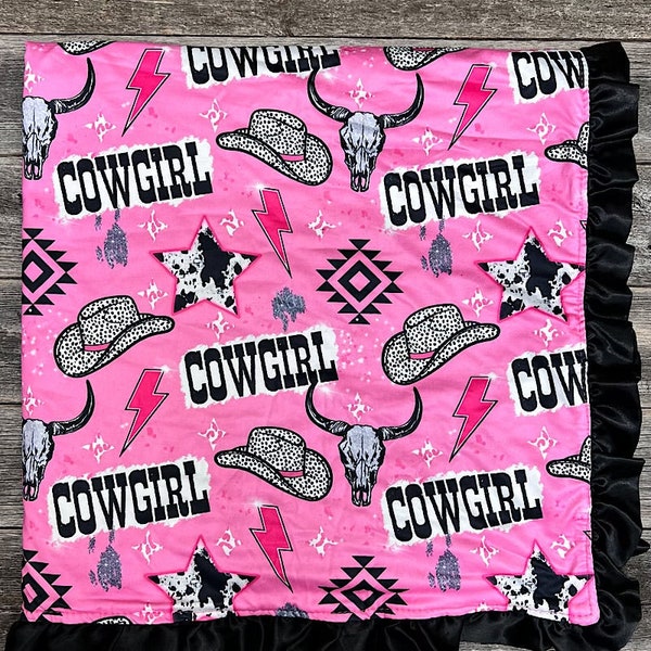 Aztec Baby Girls Western Rodeo Cheetah Pink Cowgirl Minky Baby Blanket