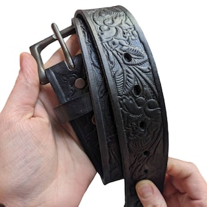 Floral Pattern Belt Embossed Leather Belt Handmade leather belt Gift for Her Gift for Him custom color  birthday gift idea Anniversary gift