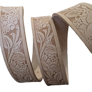 Correa de cuero con estampado floral en relieve: pieza en blanco para cinturón de 1,5&quot; (DIY)