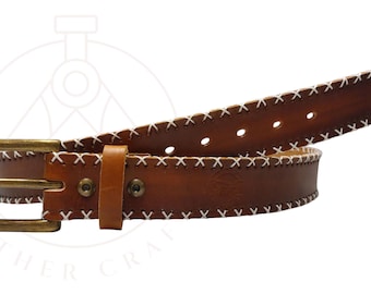 Handmade Leather Belt with Whipstitch Detail | Genuine 1.5" Wide Accessory