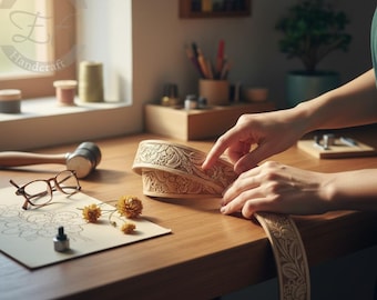 Embossed Floral Leather Belt Strap: 1.5" DIY Belt Blank