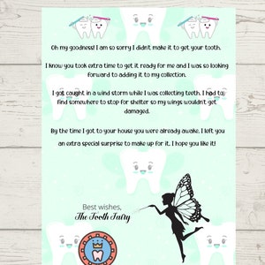 Printable Digital Tooth Fairy Apology Letter Digital Download PDF File