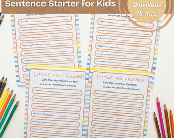 SEL Worksheets for Kids | Feelings, Kindness, Friendship | Sentence Starters Social Emotional Learning (PDF Printable)