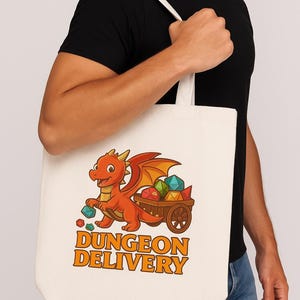 Dungeons & Dragons Tote Bag, RPG Gamer Gift with Dragon Graphic, Tabletop Game Night Bag by Thread and Mug Co.