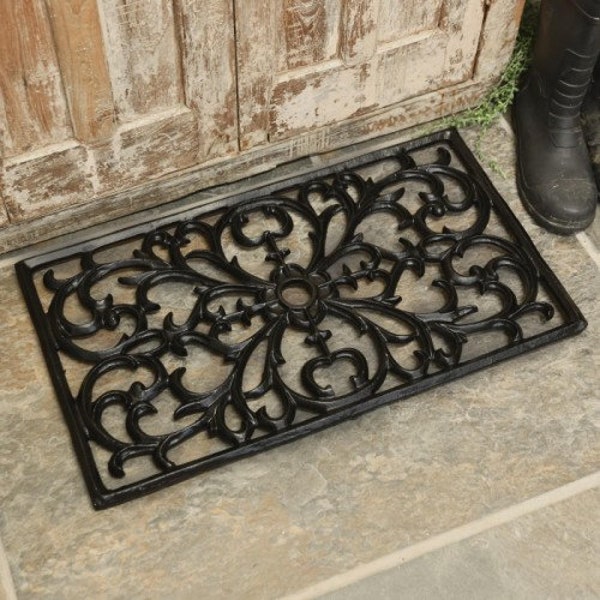 Black Rectangle Doormat//House decor/Farmhouse/Non Slip Rubber/Entrance Decorative Durable Weatherproof Patio Hallway Mats/Floral Design