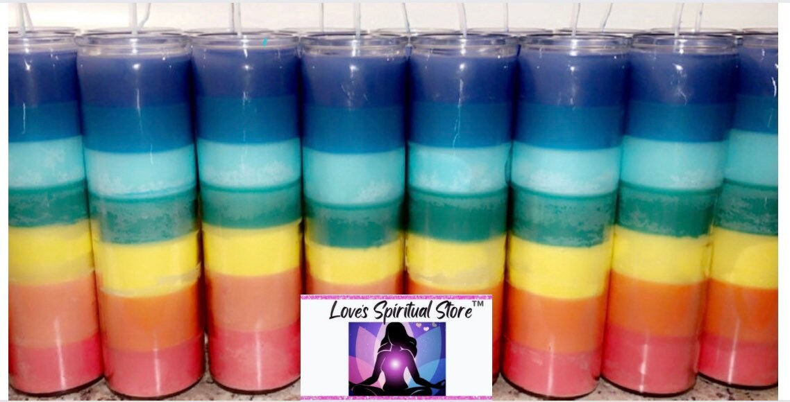 7 Chakra Candle/ 7 Day Candle/ Large Glass Candle / Prayer Candle