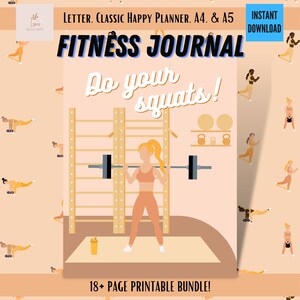 Peachy Fitness Journal, Fitness Planner, Workout Planner Fitness Journal, Wellness, Health Goals, Meal Planner, Printable, Digital Download