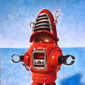 PRINT - Robot Oil Painting “Destroyer of Worlds” Vintage Robby Planet Robot 11x17