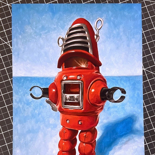Robot Print 11x17 Vintage from Original Oil Painting - Robby Planet Robot