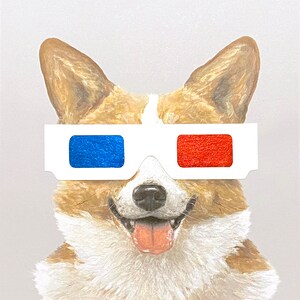 PRINT - 3D Corgi Painting Retro Art Welsh Corgi 3D Glasses 10x8