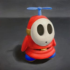 PRINT - Shy Guy Oil Painting &quot;Bashful Gentleman&quot; Retro Nintendo Fly Guy Video Game Toy 8x8