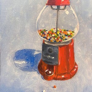 PRINT - Gumball Machine Oil Painting Retro Carousel Candy 10x8