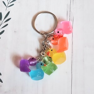 Mini rainbow duck keychain, rubber duck keychain, duckie keychain
