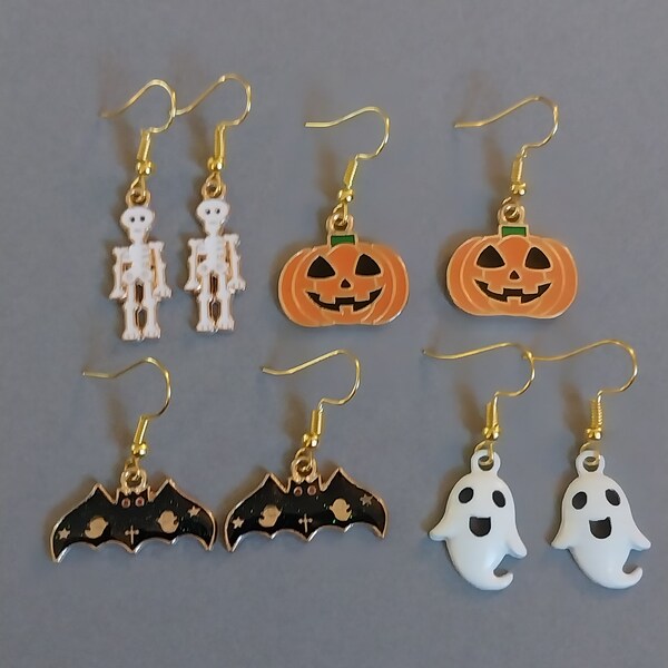 Paquete 1 de pendientes de Halloween, joyas de Halloween, pendientes de fantasmas, pendientes de murciélago, pendientes de Jack o linterna, pendientes de esqueleto
