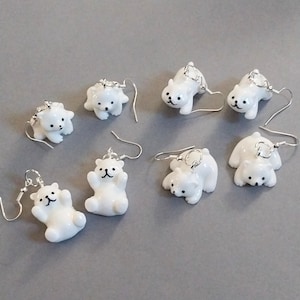 Polar bear dangling earrings, hypoallergenic and nickel free backs of your choice, Holiday earrings, Christmas earrings, bear earrings