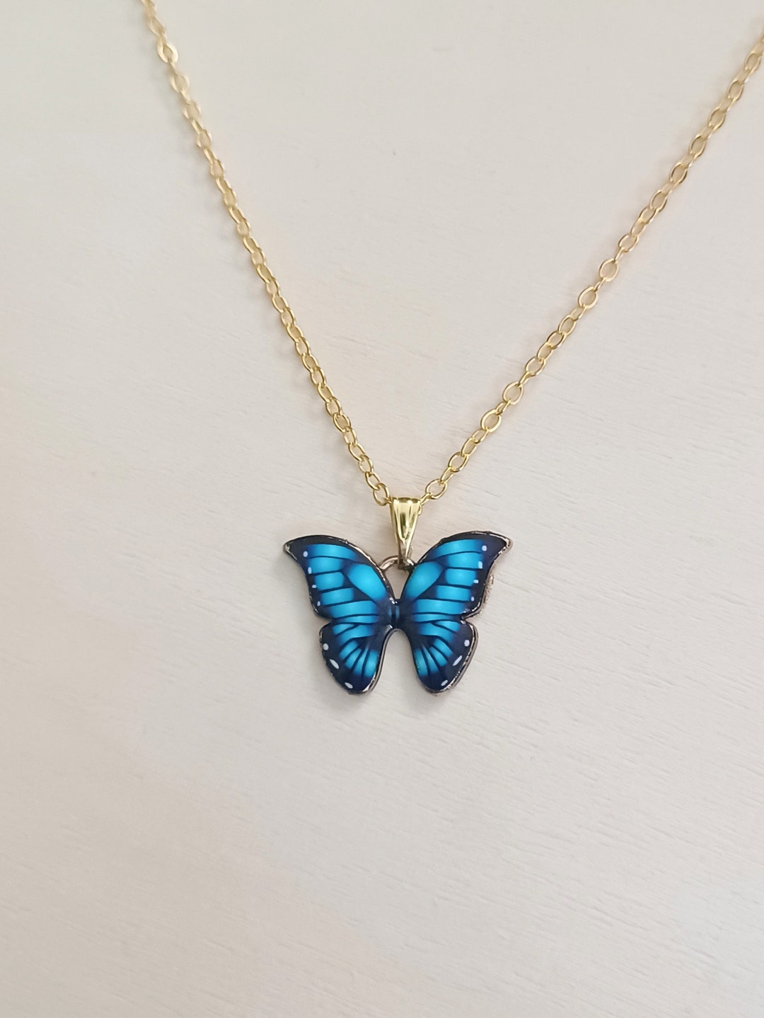 Blue Butterfly Necklace Matching Earrings Available - Etsy