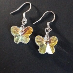 Yellow butterfly dangling earrings, hypoallergenic and nickel free backs of your choice, beaded earrings, butterfly earrings