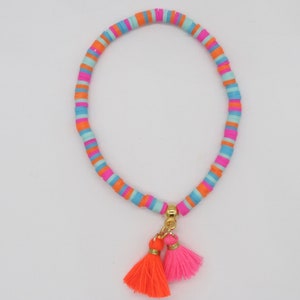 Colorful Heishi bracelet pink orange, tassel, gold plated, gift for women image 8