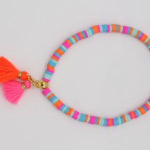 Colorful Heishi bracelet pink orange, tassel, gold plated, gift for women image 7