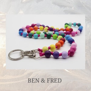 Key ring or cell phone chain “shine & rise” wooden beads 10 mm, knotted, silver-plated carabiners, gift idea, rainbow