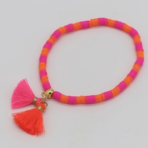 Pink orange Heishi bracelet Pink orange, tassel, gold plated, gift for women image 7