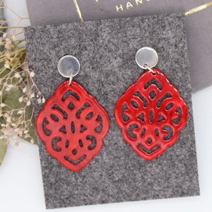 Resin earrings, baroque earrings, ornament, dark red